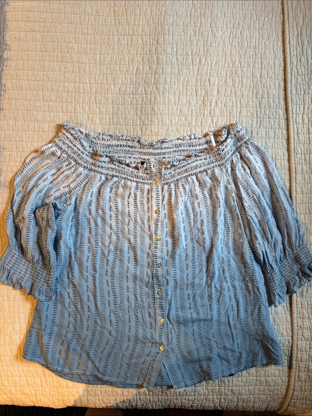 Miss Me Light Blue Off-Shoulder Button-Front Blouse